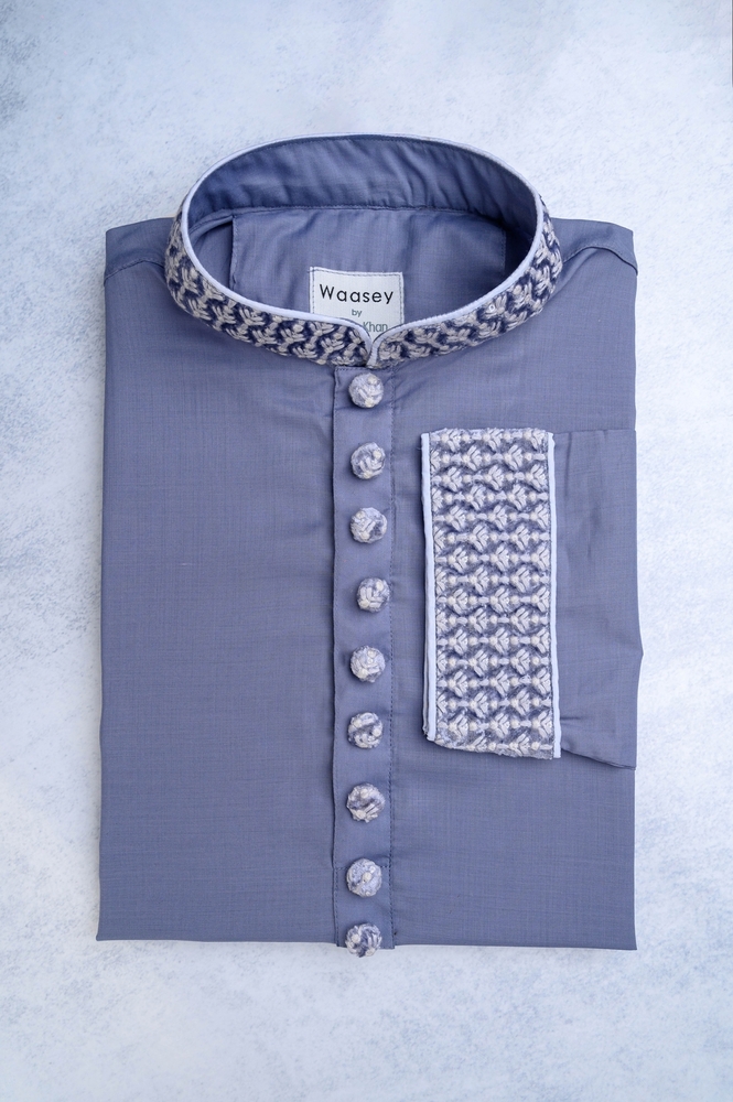 Lavender Panjabi with Silver Brocade Detail